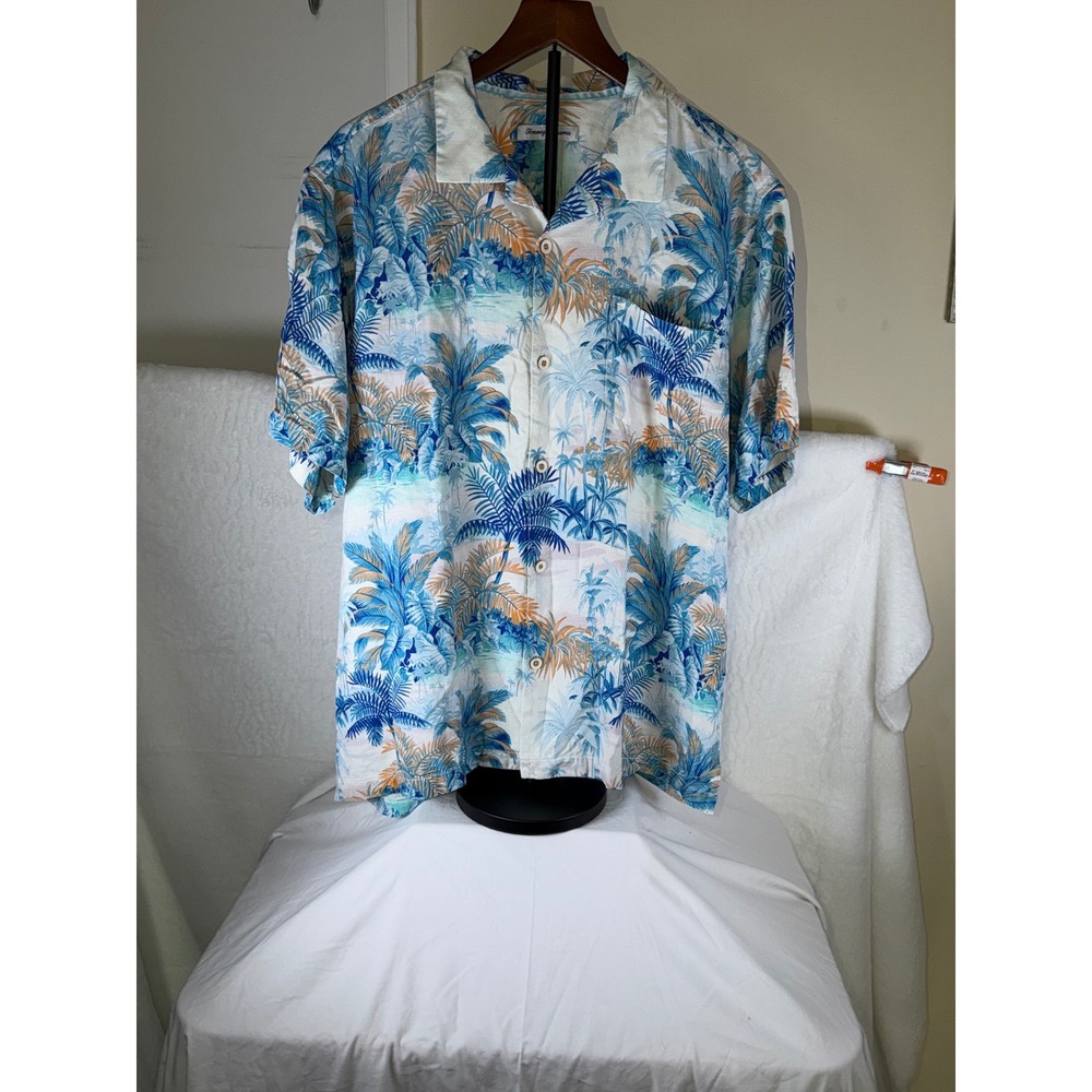 Tommy Bahama Button Down Shirt Mens XL Silk Blue Orange Tropical Palm Island - Picture 5 of 11